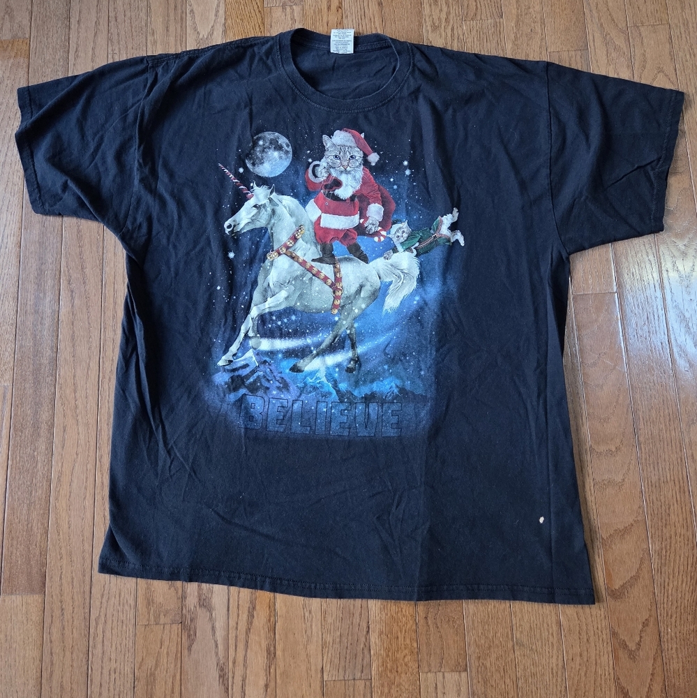 Dec25th Cat Santa Unicorn T-Shirt Believe